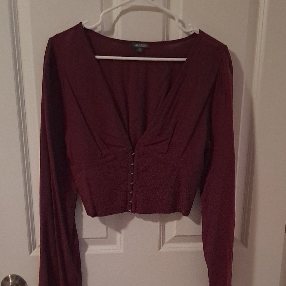 WILD FABLE Burgundy V-Neck Long Sleeve Blouse